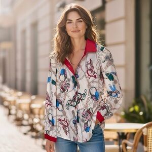 CBR Multicolor Patterned Blouse with Red Accents